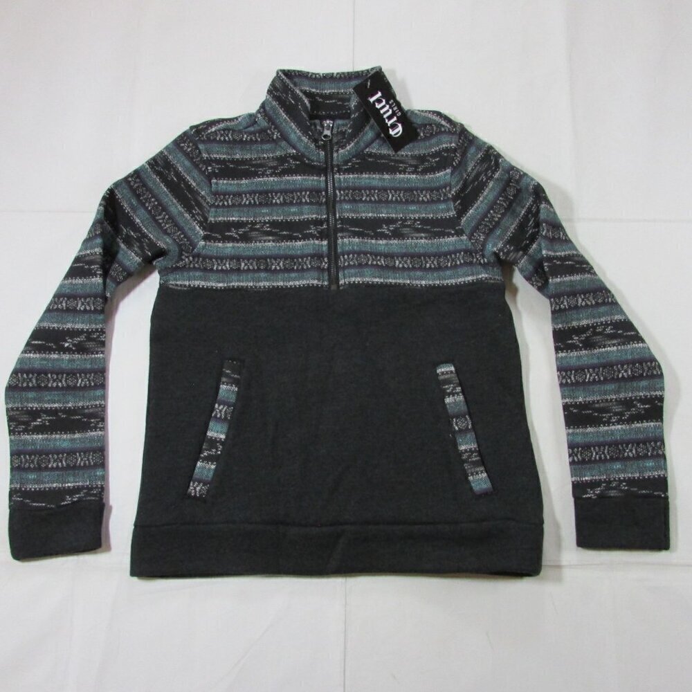 Cruel Girl's Aztec Printed Long Sleeve Half Zip Pullover - Black